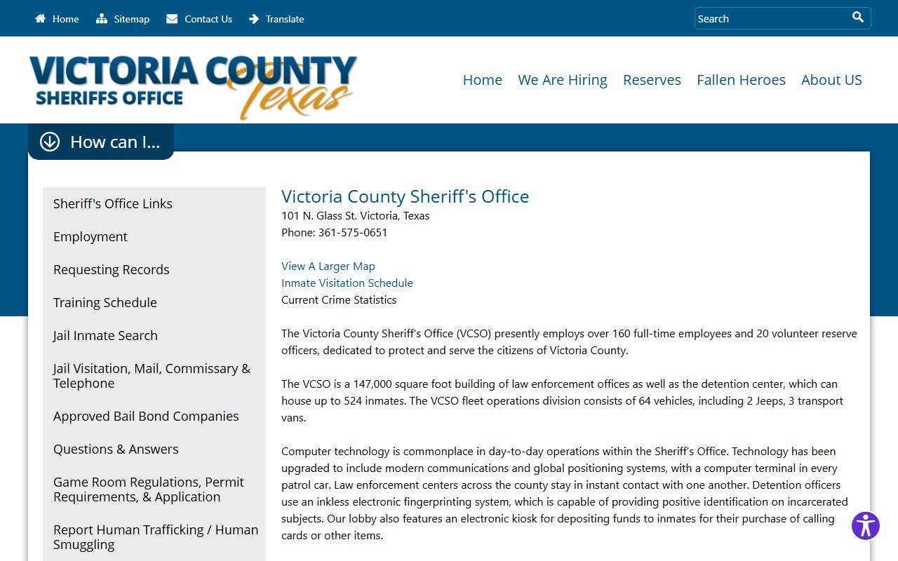 Victoria County Jail sheriff information and contact page